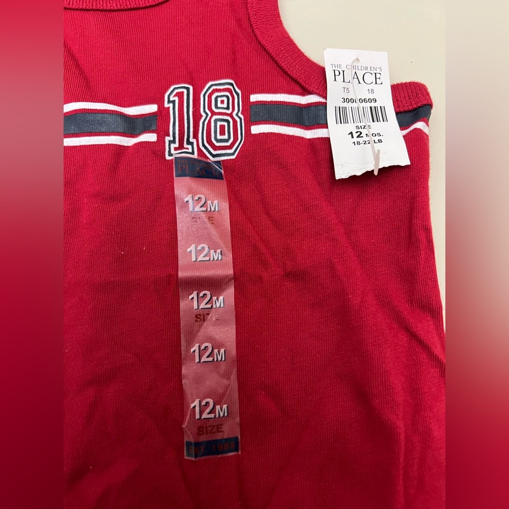 The Children’s Place Baby 12 months Sleeveless T-Shirt Red/White/Gray NWT - Picture 3 of 4